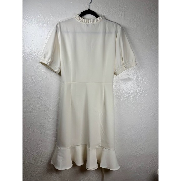 Nanette Lepore Cream Ruffle Neck Wrap Dress Sz 14 Bridal Cocktail Garden Resort - Picture 2 of 11